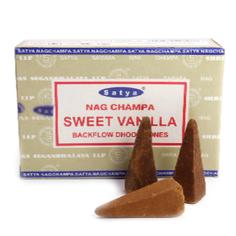 Благовония Satya безосновные Back Flow (стелющийся дым) - Sweet Vanilla 10 конусов