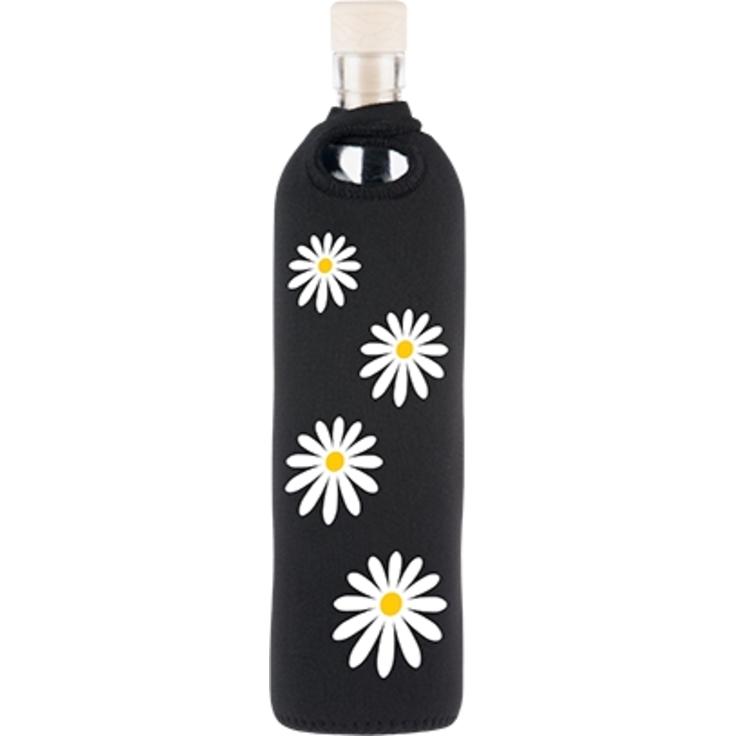 FLASKA бутылка из стекла с нанокристаллическим кремнием в чехле из черного неопрена - ромашки 500 мл