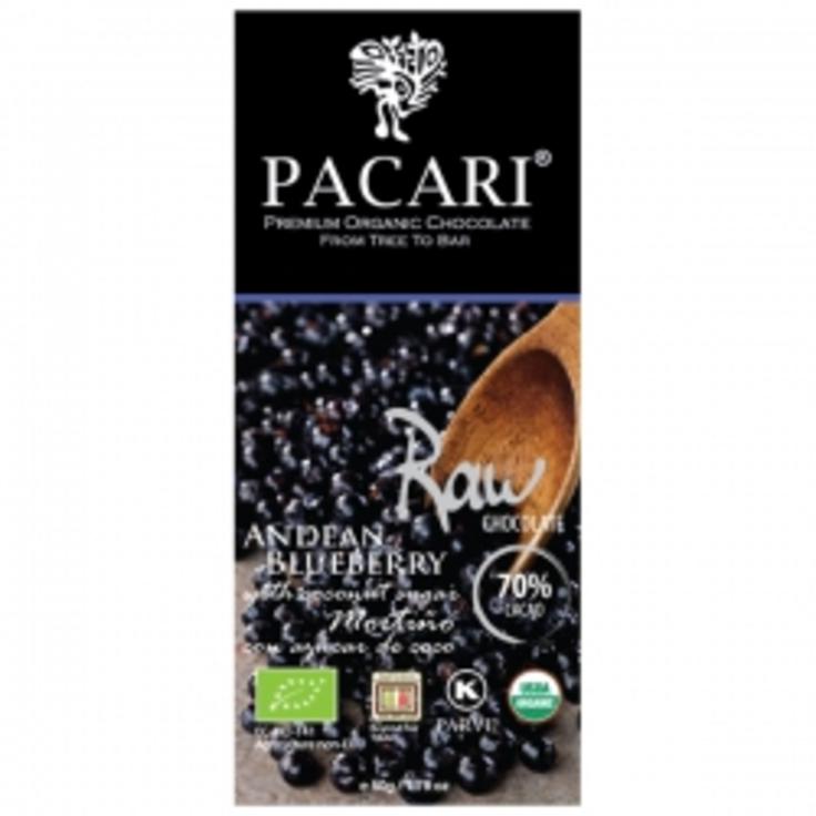 Живой сыроедный темный шоколад Pacari с андской черникой 70% какао, 50 г