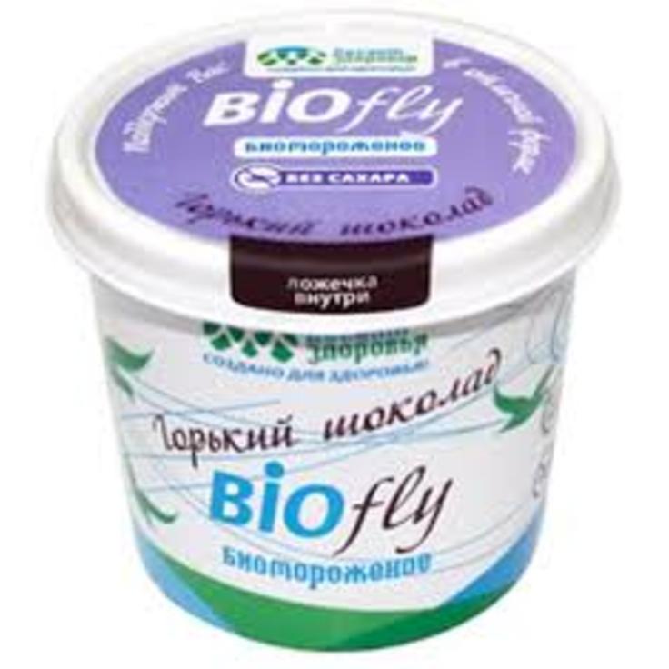 Биомороженое BIOfly горький шоколад "Десант здоровья" молочное какао без сахара 3% в стаканчике 45 г