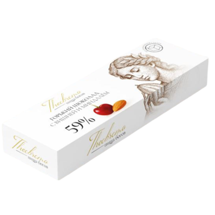 Горький шоколад 59% с финиковой пудрой и вишней и миндалем THEOBROMA Пища Богов, 30 г