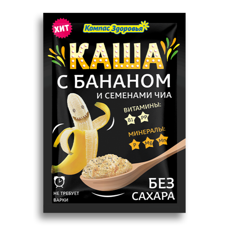 Каша овсяная с бананом и чиа порционная "Компас здоровья", 30 г