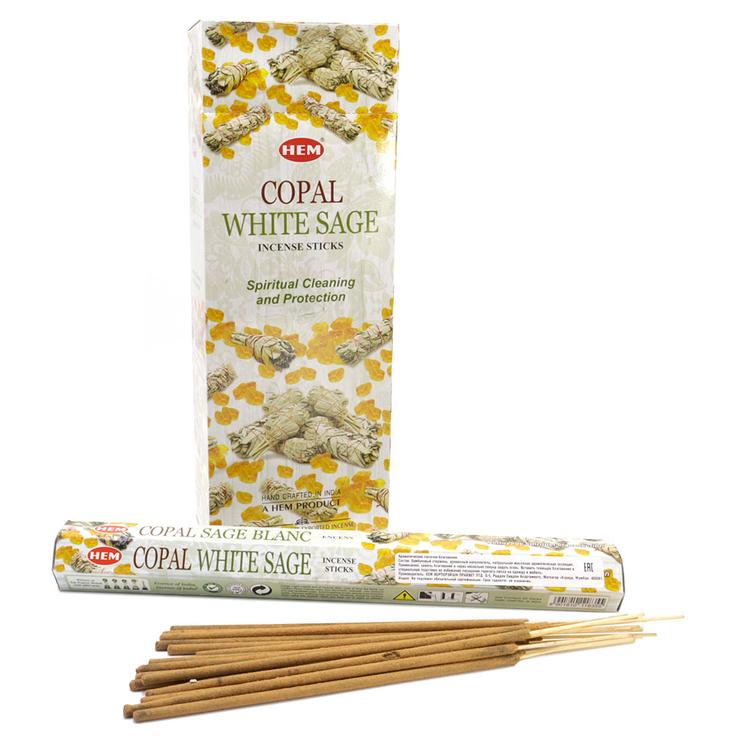 Благовония HEM Copal White Sage - Смола копала с белым шалфеем, 20 палочек