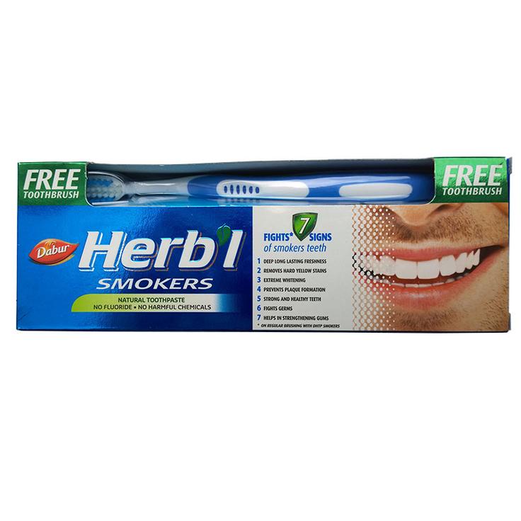 Dabur Herb'l Smokers (для курящих) аюрведическая зубная паста в комплекте с зубной щеткой 150 г