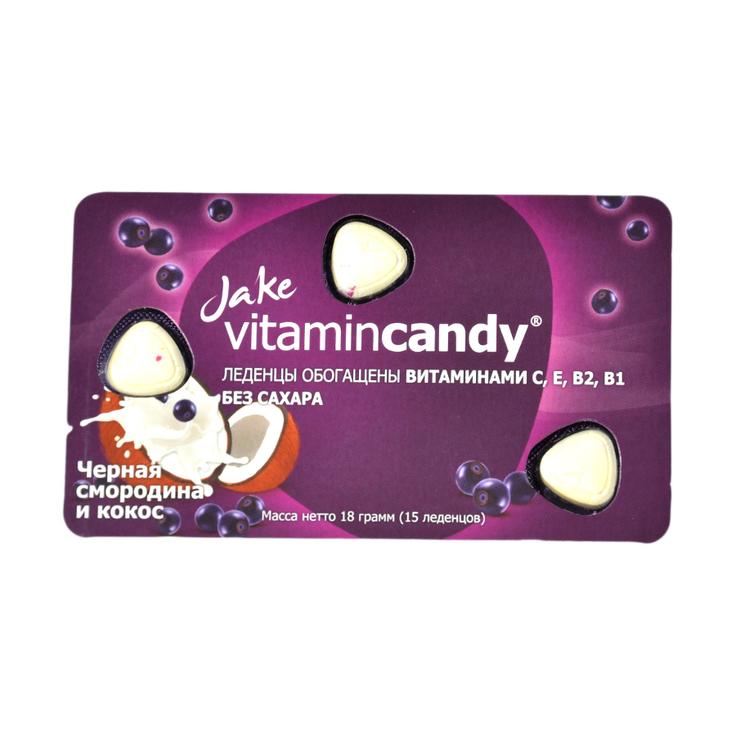 Леденцы JAKE без сахара с витамином C 15 штук 18 г - Кокос и черная смородина