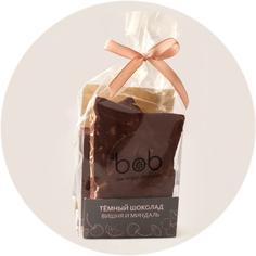 Темный веганский сыроедный шоколад с вишней и миндальными лепестками в пакете bob, 100 г