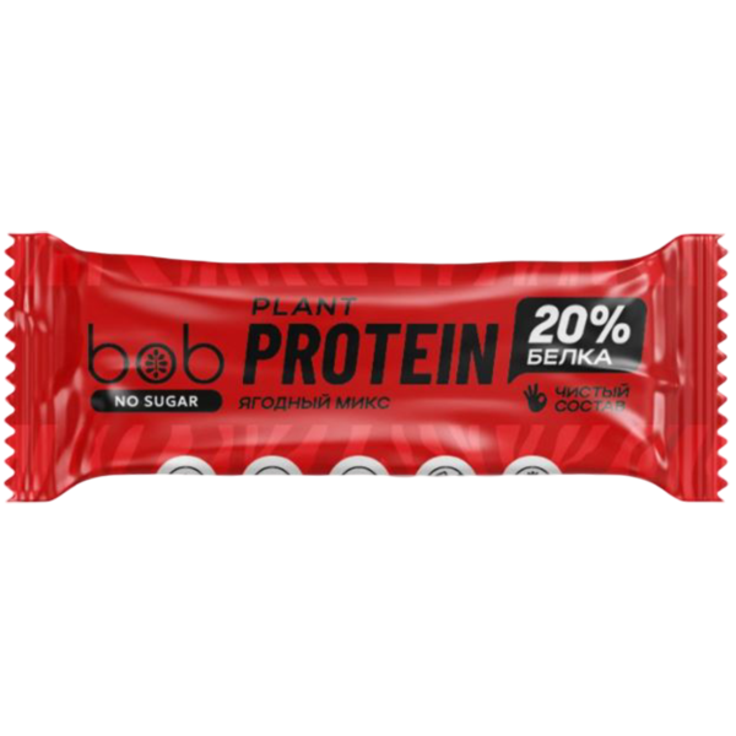 Протеиновый 20% батончик веганский "Ягодный микс" bob 40 г