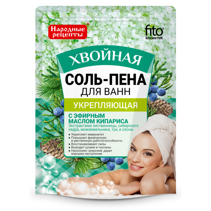 Соль-пена для ванн "Хвойная" укрепляющая "Народные рецепты", ФИТОКОСМЕТИК 200 г