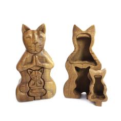 Шкатулка с секретом из тика КОТ 6.5см х 17.5см