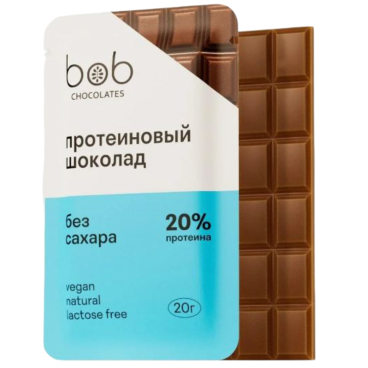Веганский протеиновый 20% шоколад без сахара bob, 20 г