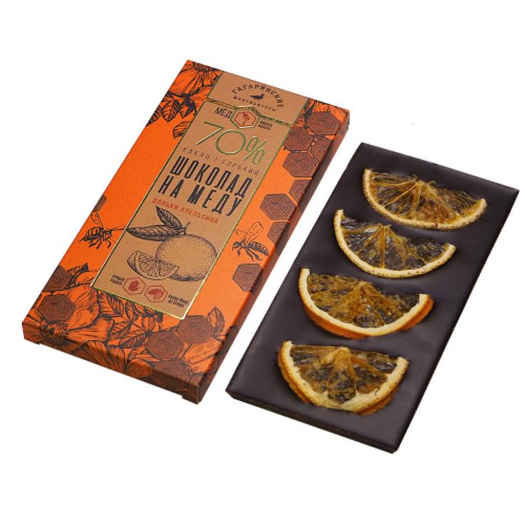 Горький шоколад с апельсином премиум 70% на меду "Гагаринские мануфактуры", 70 г