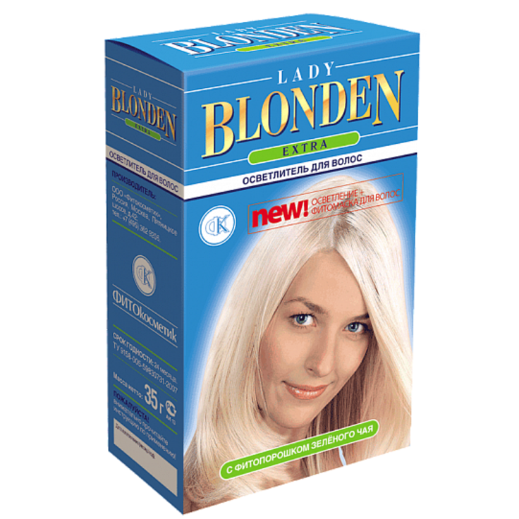 Осветлитель для волос Lady Blonden Extra с фитопорошком зеленого чая, ФИТОКОСМЕТИК 35 г