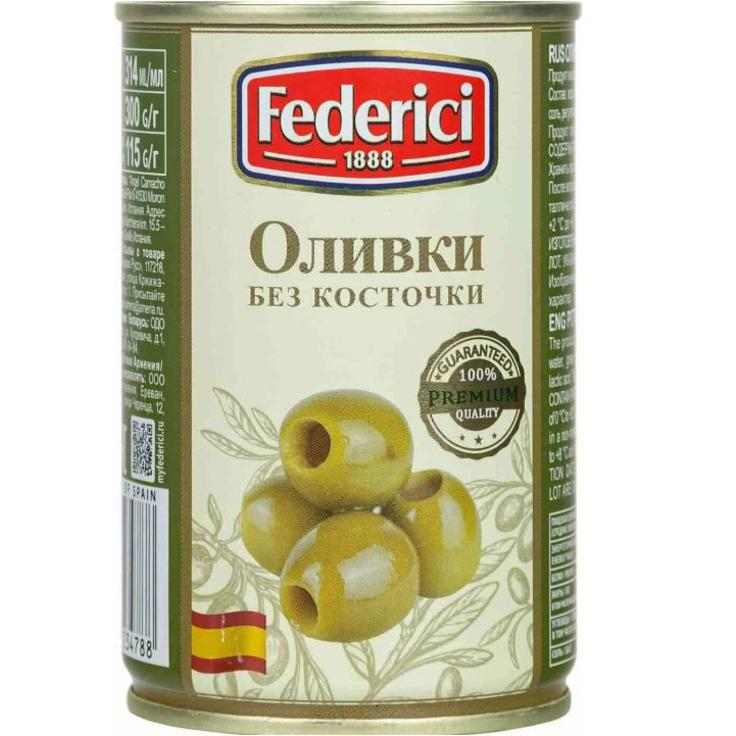 Оливки зеленые без косточки FEDERICI 300 г