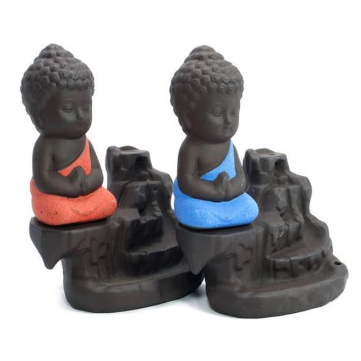 Подставка для благовоний из керамики "Стелющийся дым" - Маленький Будда в медитации