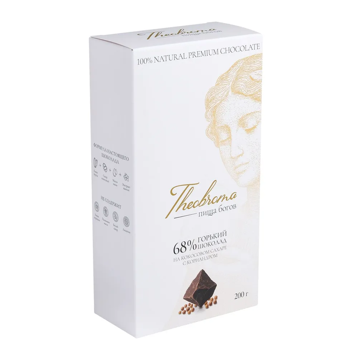 Горький шоколад 68% с кориандром и кокосовым сахаром THEOBROMA Пища Богов, 200 г